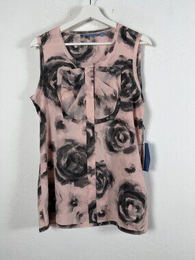 Simply Vera Vera Wang Rose Floral Blouse Sleeveless Bow Accent Top Shirt 12 New